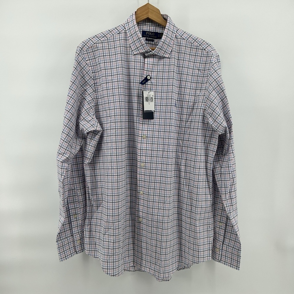 Polo Ralph Lauren Shirt Mens L Classic Fit Windowpane Plaid Stretch Pony‎ NWT